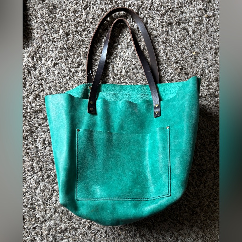 Teal Leather Tote Bag